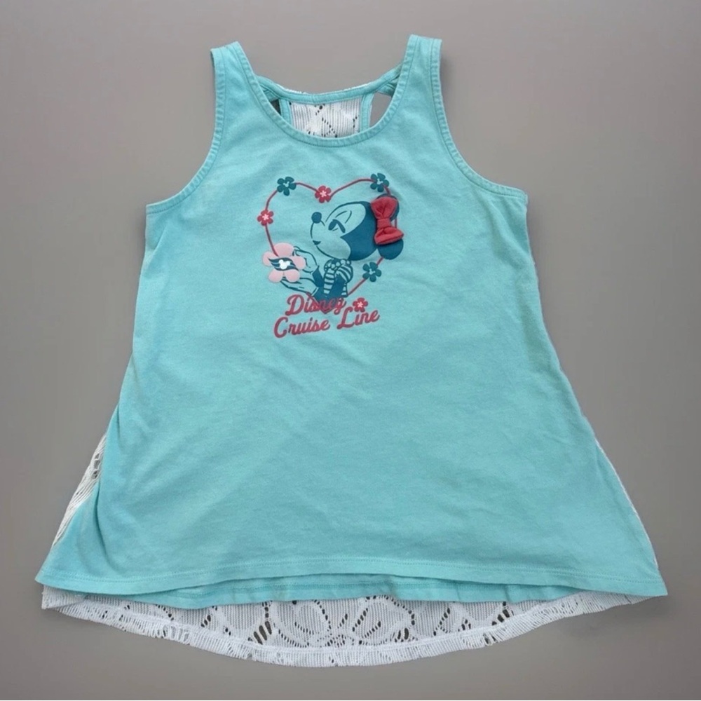 EXCLUSIVE DISNEY CRUISE LINE girls 5 blue tank top with knit back Minnie Mouse